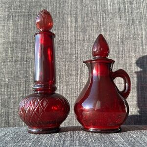Vintage Avon Ruby Red Pitcher Set from Avon “Strawberry” & Avon “Somewhere”
